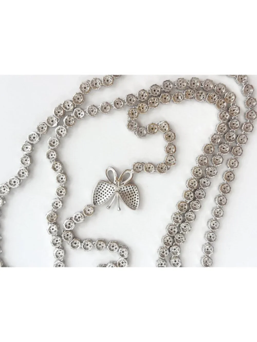 Butterfly Figural CZ Floral Sterling Silver 925 Vintage Pendant Necklace - 34